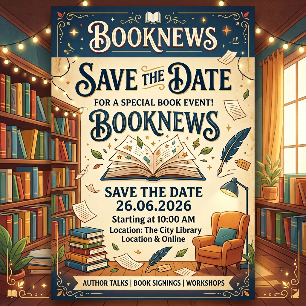 Booknews save the date announcement for special book event on October 19, 2024 at The City Library and online